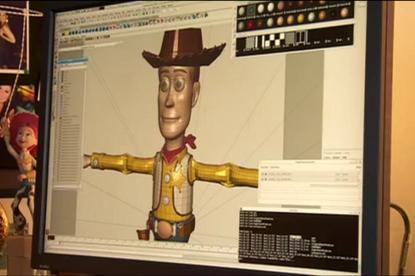 A 3D rending tool being used to create a character for the animated movie Toy Story