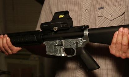 What the milled lower receiver looks like on an assembled AR-15 rifle.