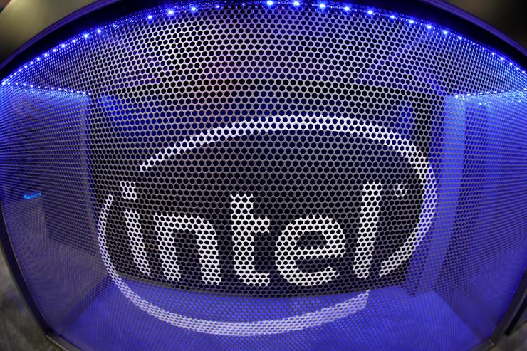 Computer chip maker Intel's logo is shown on a gaming computer display during the opening day of E3, the annual video games expo revealing the latest in gaming software and hardware in Los Angeles, California, U.S., June 11, 2019.