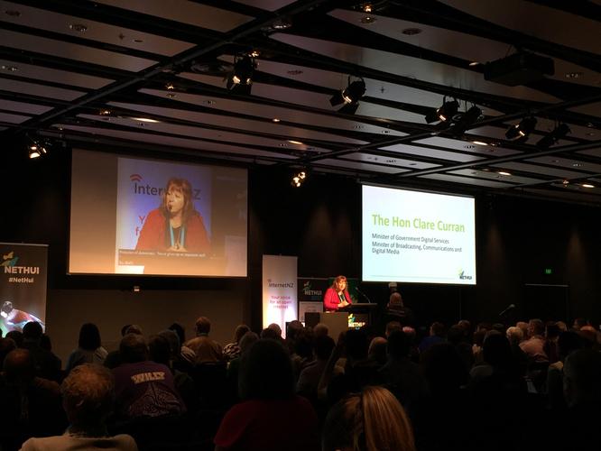 Minister Clare Curran delivers the opening keynote at the 2017 NetHui