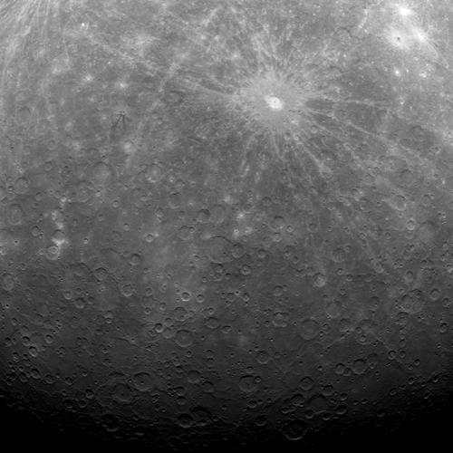 This photo taken by the Messenger spacecraft from Mercury's orbit shows an area near the planet's south pole. (Image: NASA)