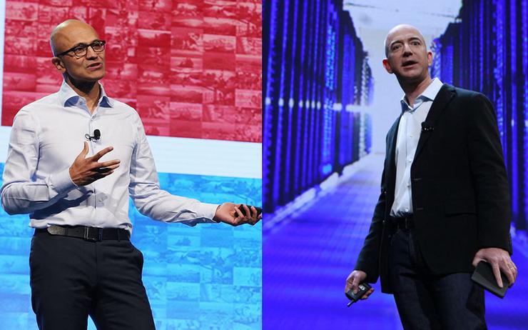 Satya Nadella (Microsoft) and Jeff Bezos (AWS)
