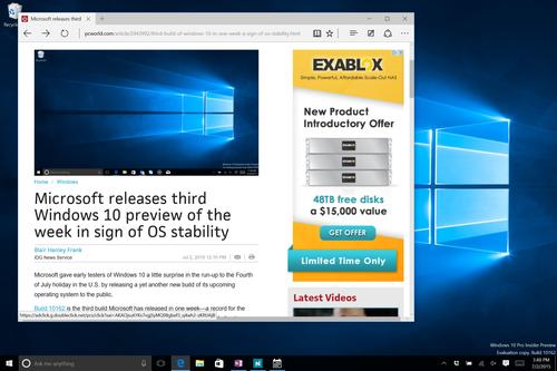 Microsoft Edge running on Windows 10 build 10162