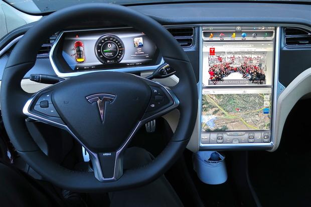 Tesla's large 17-in infotainment system and instrument cluster are powered by Nvidia processors.