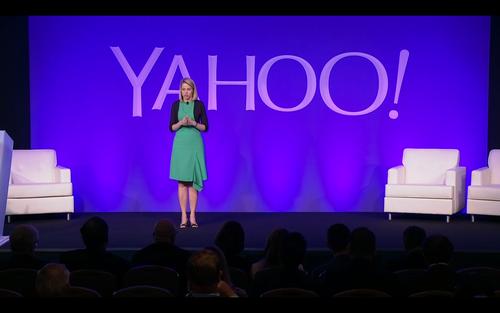 Marissa Mayer, Yahoo CEO, discusses a new search partnership during the company's annual shareholder meeting in Santa Clara, California, on June 24, 2015. 