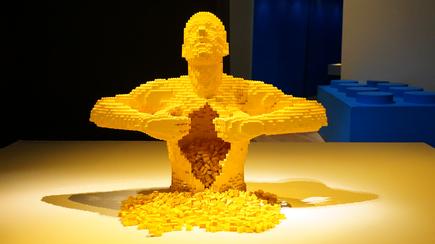 A sculpture built by Lego bricks
